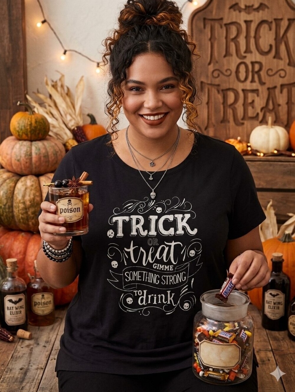 torrid 3X 3 Black Tee Halloween Trick Or Treat Strong To Drink Graphic